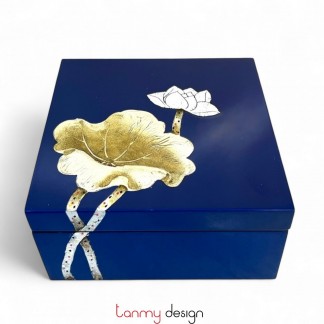 Square lacquer box hand-painted with eggshell lotus 16 cm ( different designs )